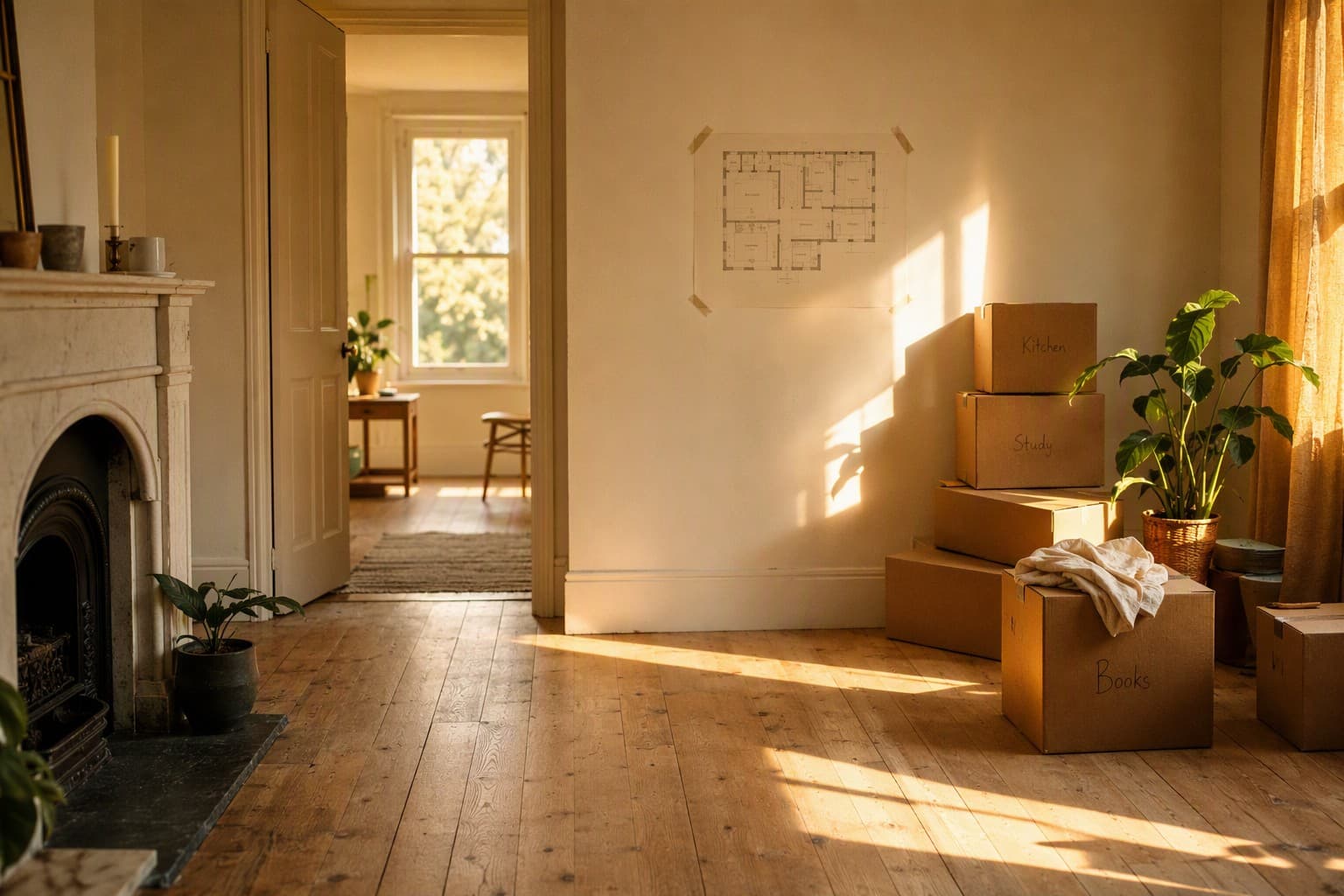 Habitación en transición durante una mudanza organizada